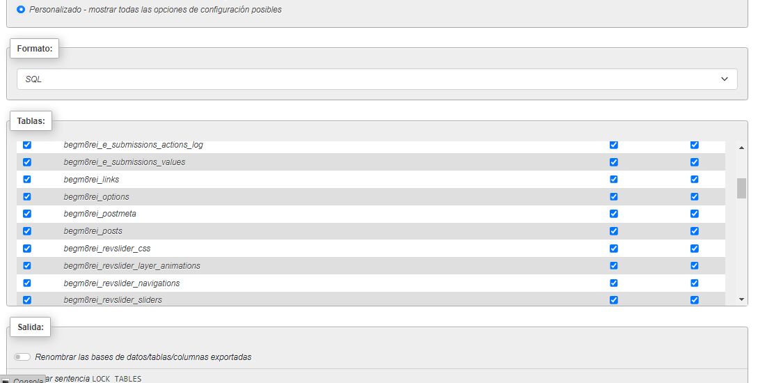 phpMyAdmin Table Maintenance
