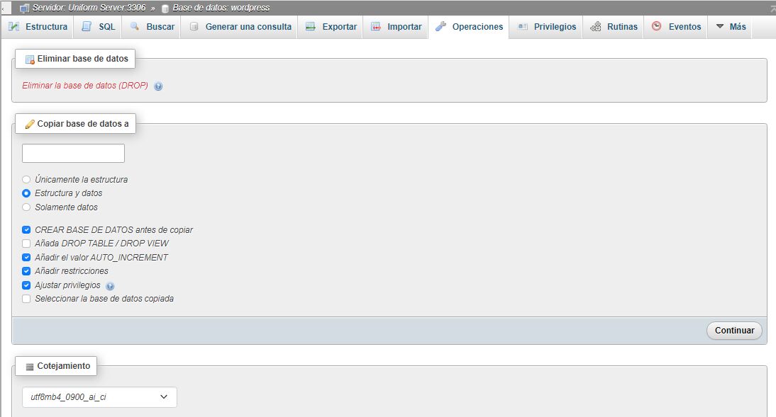 phpMyAdmin Database Selection